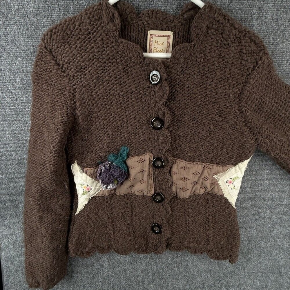 Mira Flores Brown Sweater Thick Chunky Knit Long Sleeve Size Medium All Wool